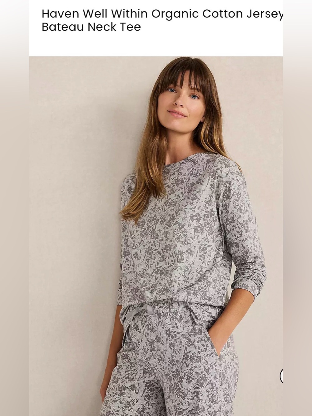 Haven Well Within Organic Cotton Jersey Muted Floral Bateau Neck Tee XS